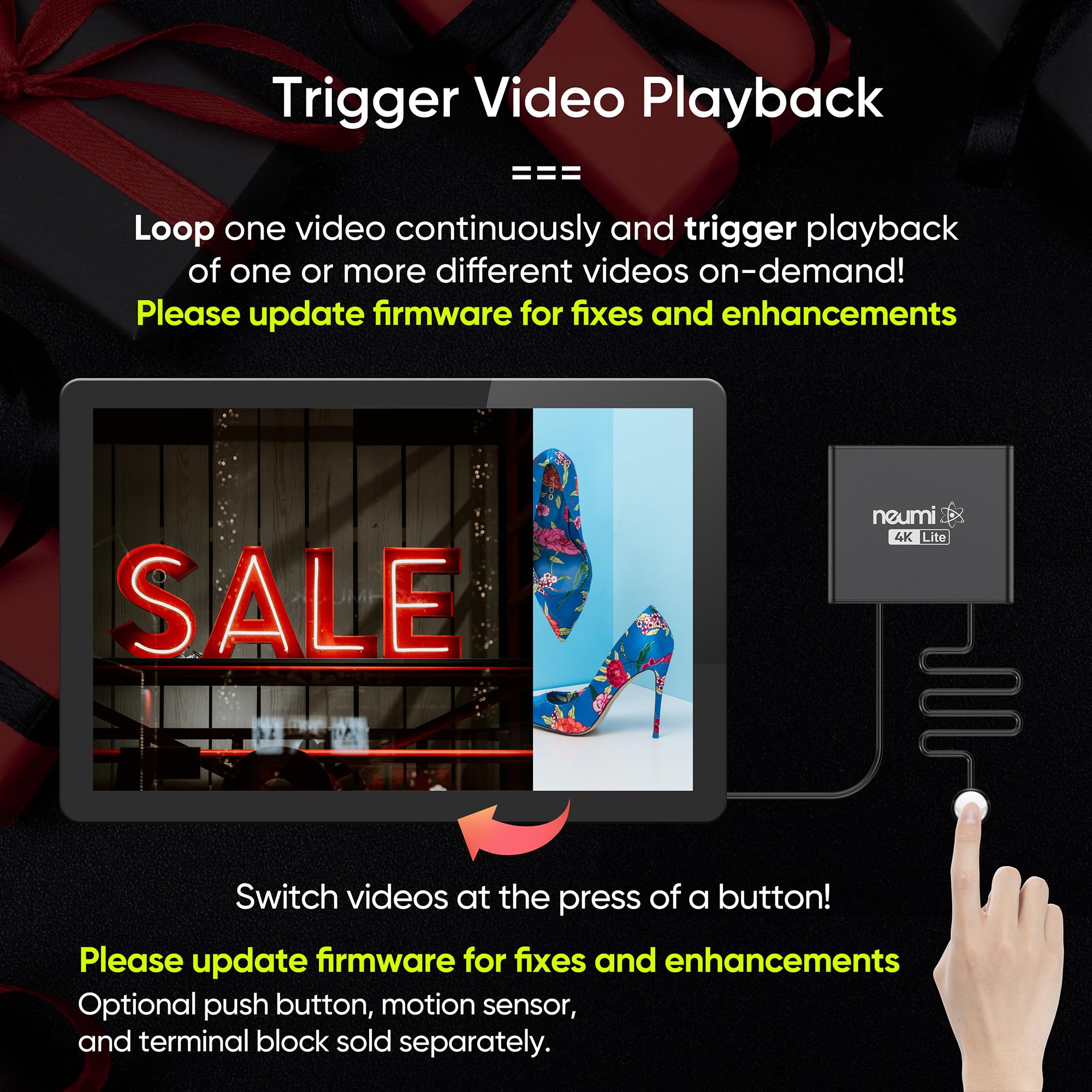 NEUMI Atom 4K Lite Ultra-HD Digital Media Player for USB Drives and SD Cards - Plays 4K/UHD Videos, HEVC/H.265, HDMI and Analog AV, Automatic Playback, Looping, Trigger Capability