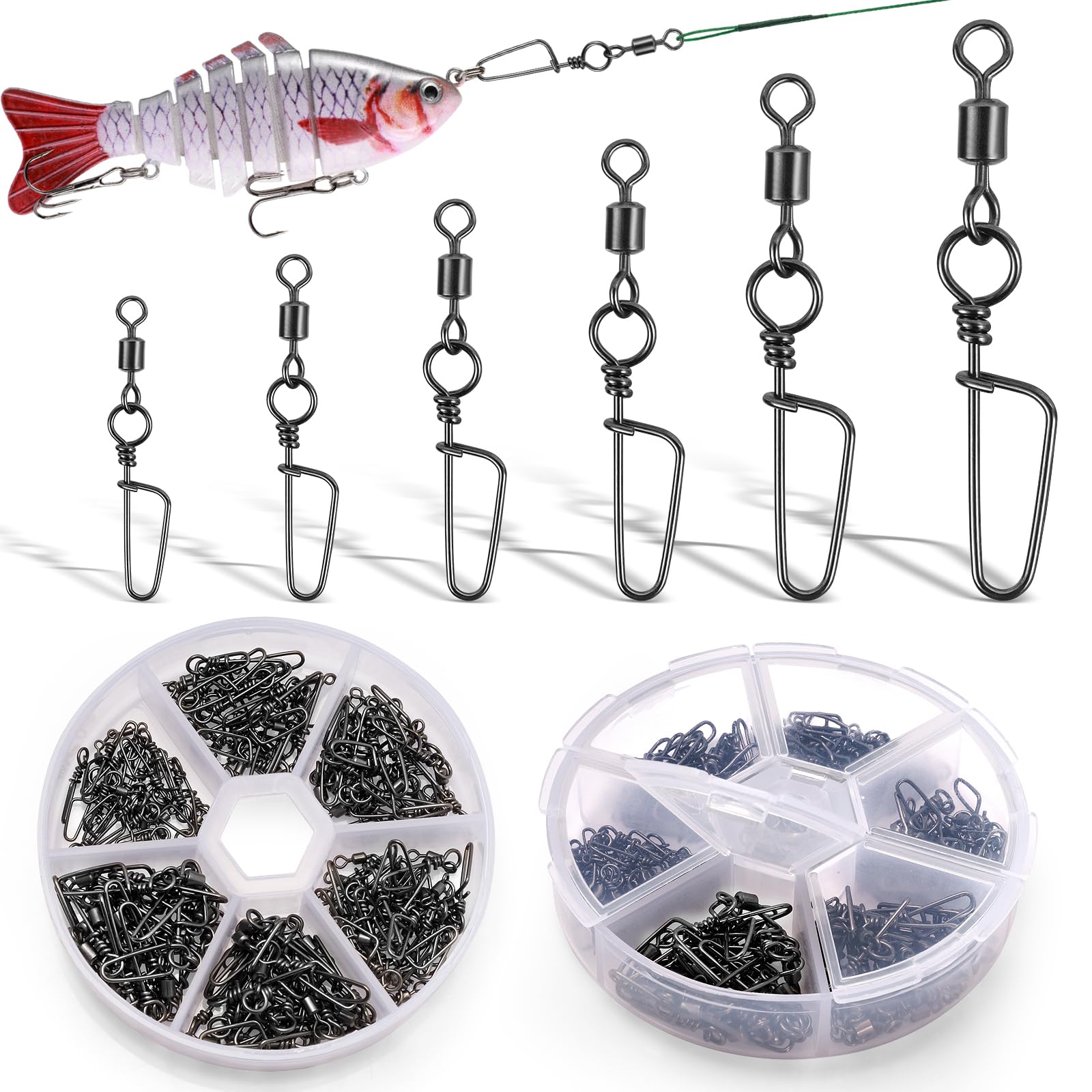 Annyswit 120Pcs High Strength Fishing Snap Swivels 6# 7# 8# 10# 12# 14# Stainless Steel Barrel Fishing Corrosion Resistant Fishing Rolling Fishing Connector Tackle for Freshwater Saltwater Sea Fishing