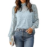 HOTOUCH Lace Tops for Women Sheer Long Sleeve Blouses Dressy Casual Shirt with Camisole 2 PCS Set S-XXL