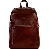 Time Resistance Leather Business Backpack - Laptop and A4 Portfolio Bag - Travel Bag Rucksack (Brown)