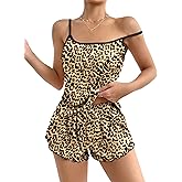 Ekouaer Womens Cami Pajama Sets 2 Piece Cute Print Pjs Soft Tank Top & Elastic Waist Shorts Camisole Lounge Set