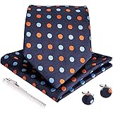 DiBanGu Men's Silk Tie and Pocket Square Woven Dot Tie Cufflink Clip Set Business