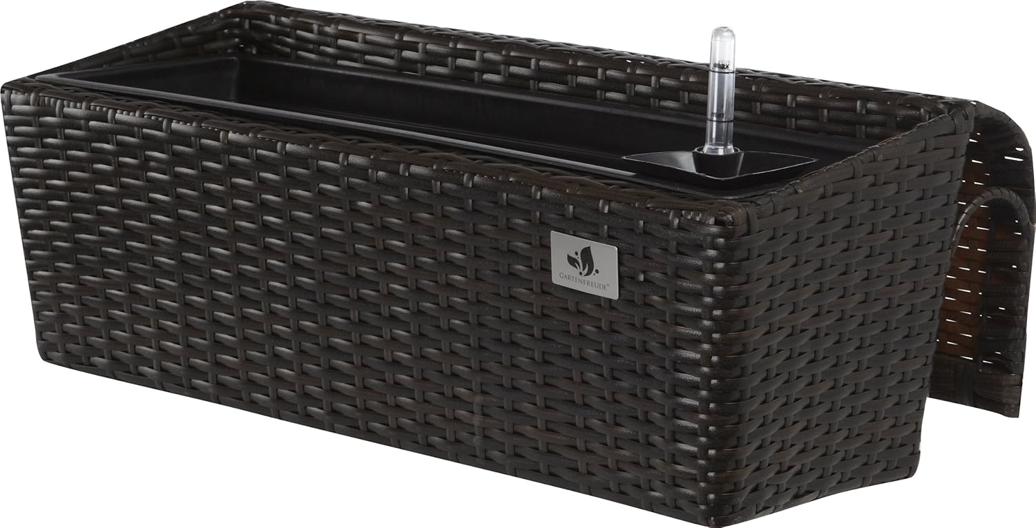 GARTENFREUDE Polyrattan Balkonkasten Blumenkasten, 62 x 25 x 22 cm, mit