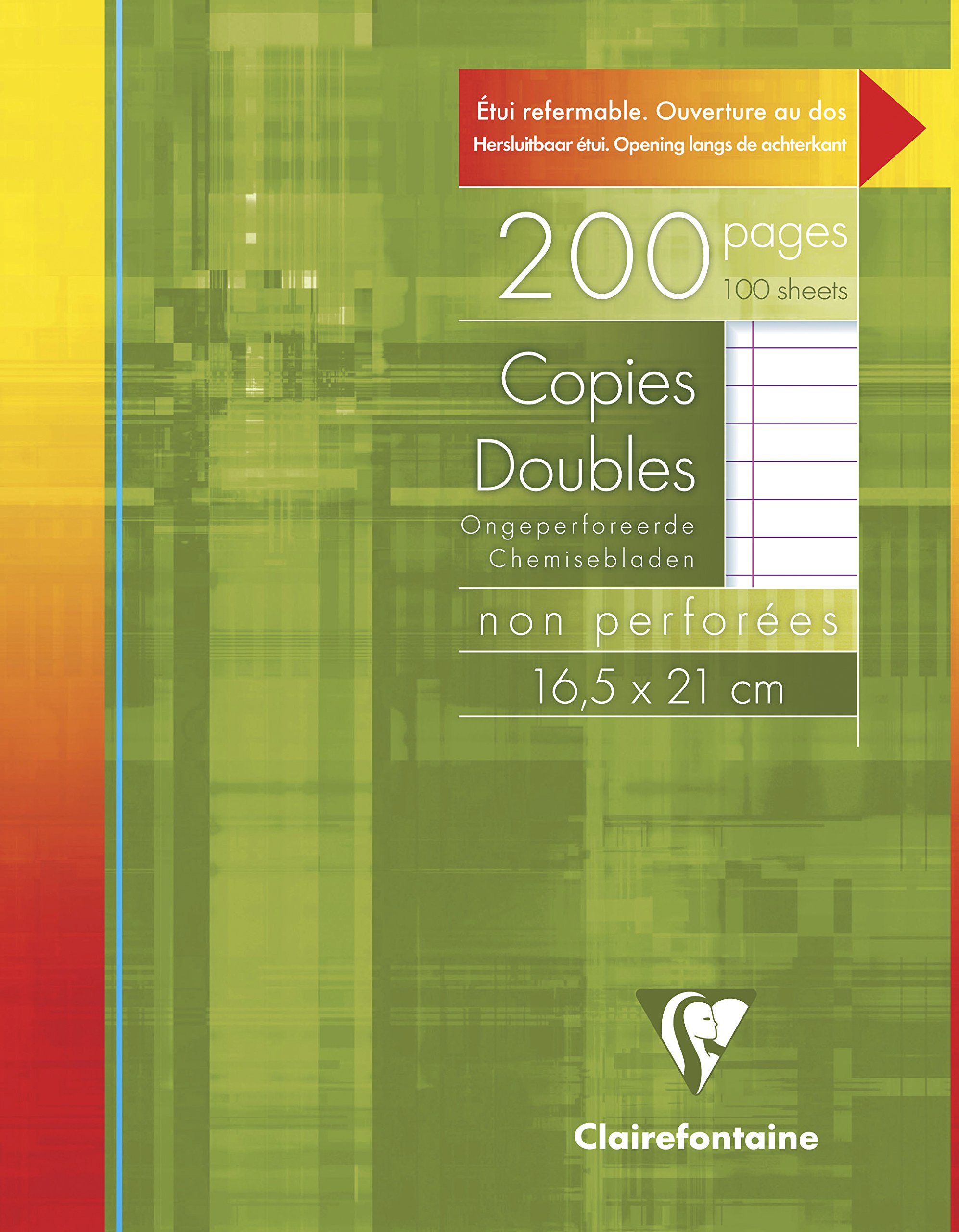 Clairefontaine 593C - One Non-Perforated Double Copy Case - Dimensions: 16.5 cm x 21 cm - 200 Lined Pages with Margin - 90 g White Paper - Reusable Case