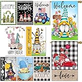 Set of 10 Gnome Seasonal Garden Flags,Double Sided 28 x 40 Inch Yard Flags,Large House Flags for outside, Christmas Spring Seasonal Flag for Outdoor,Holiday Garden Flags for All Seasons