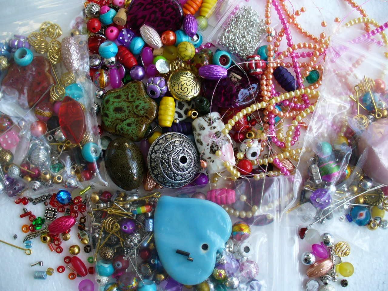 Large Assortment of Beads and Findings. Grab Bag of Beads for Crafts.