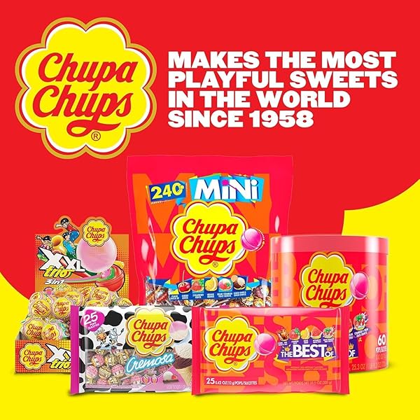 CHUPA CHUPS ‘BEST OF’ HALLOWEEN TRICK OR TREAT CANDY LOLLIPOP VARIETY ASSORTMENT, 5 FLAVORS, INDIVIDUALLY WRAPPED BULK CANDY FOR ADULTS & KIDS, 25.3 OZ DRUM (60 SUCKERS)