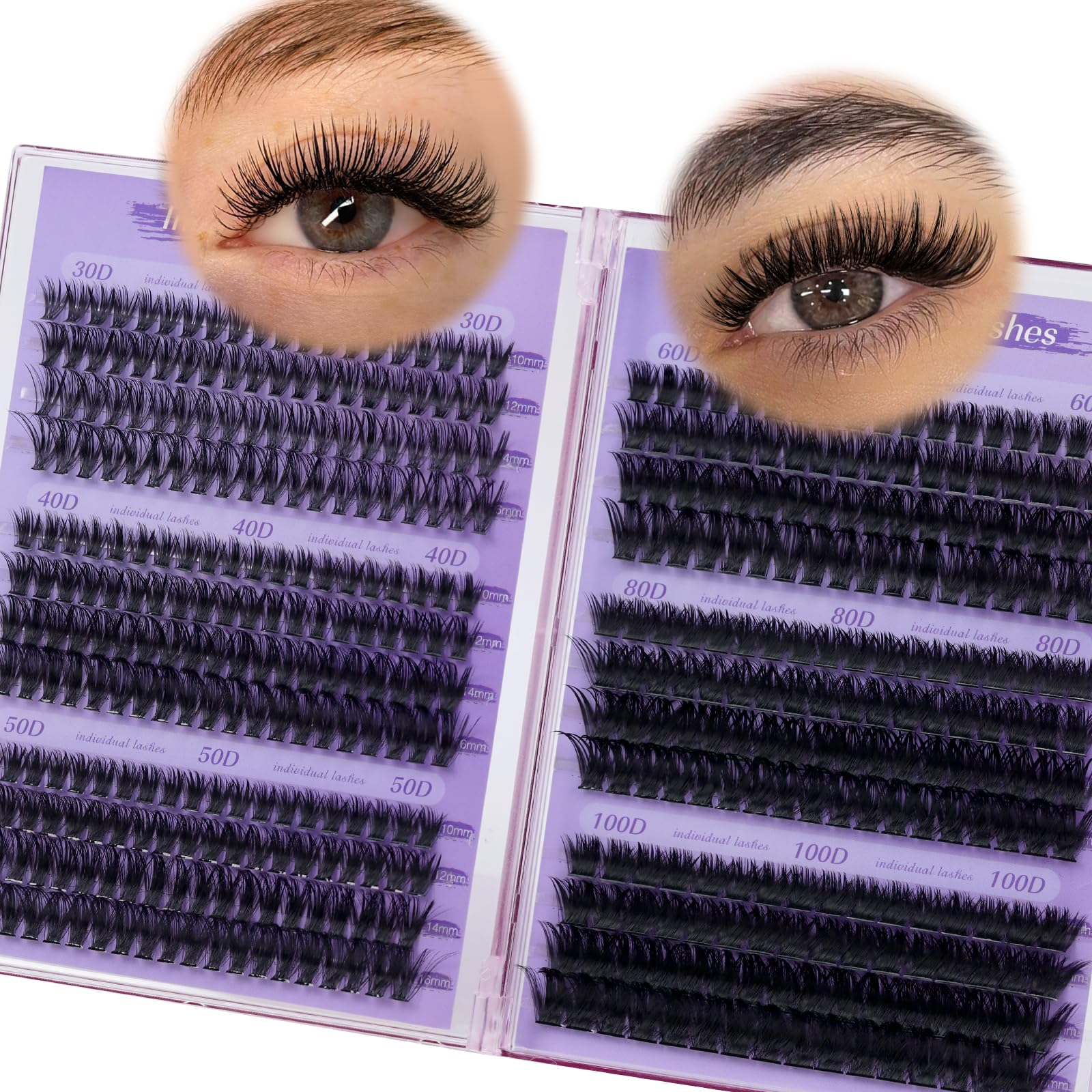 LZM Individual Eyelashes Lash Clusters D Curl10-16mm Fluffy Cluster Lashes Wispy Cluster Lashes 30+40+50+60+80+100D (RR01 D CURL) — image 1