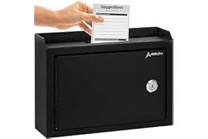 ADIR CORP. Adir Suggestion Box with Slot and Lock - Drop Box with Lock, Cash Dropbox - 9.8x7.5x3.4 Inches Wall Mount Donation Box - Metal Deposit Box in Black