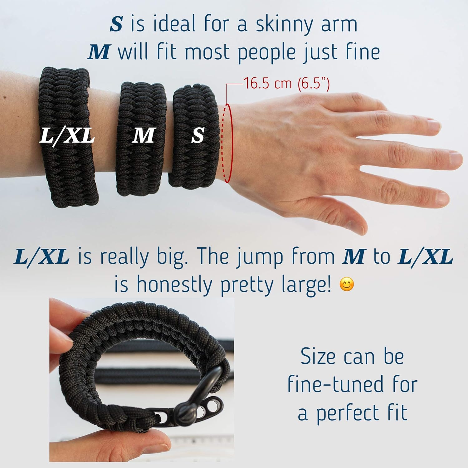 The Friendly Swede Trilobite Extra Beefy 550 lb Paracord Survival Bracelet with Stainless Steel Black Bow Shackle, Available in 3 Adjustable Sizes : Sports & Outdoors