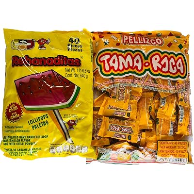 Tama Roca AND Rebanaditas Paletas COMBO with FREE Slaps 4 flavor Lollipop Candy 1BAG
