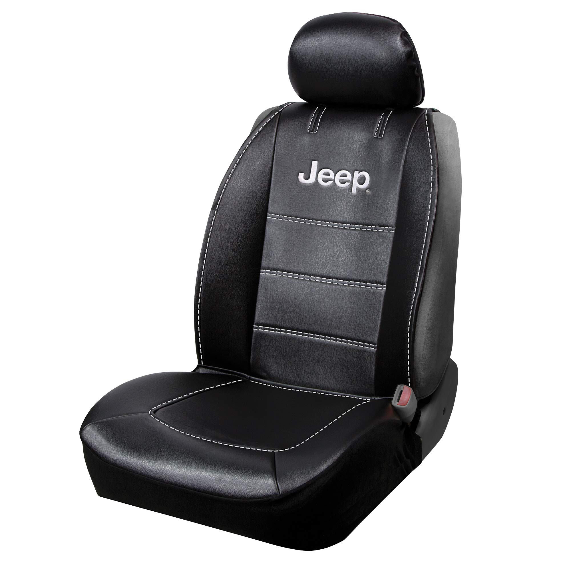Plasticolor Jeep Logo 3-Piece Universal Seat Cover Set – Black Faux Leather, Sideless Design