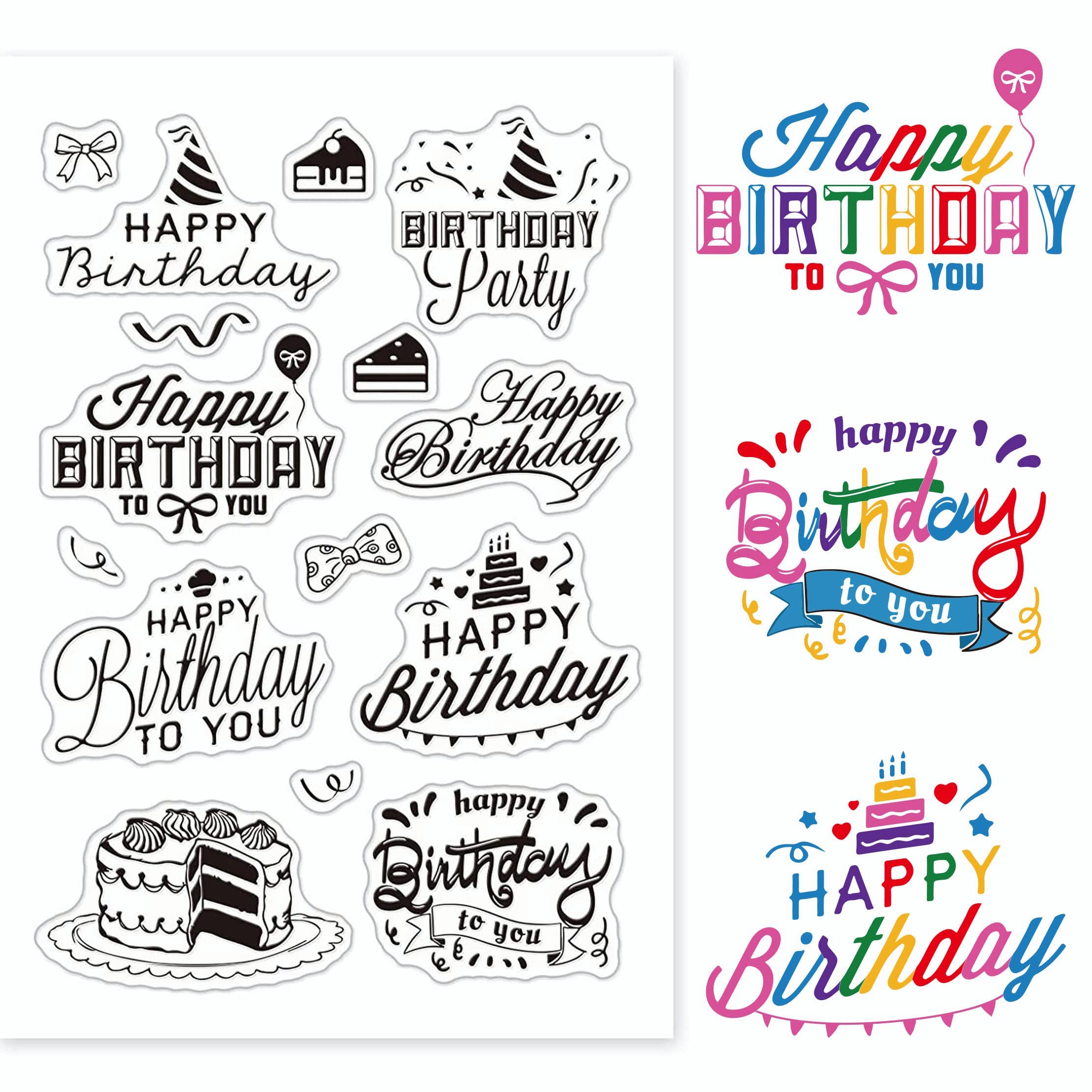 GLOBLELAND Happy Birthday Clear Stamps for Crafting Cake Birthday Party Silicone Clear Stamp Seals Blessings Transparent Stamps for DIY Scrapbooking Cards Making Photo Album Journal