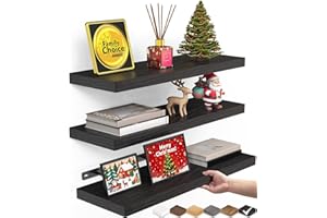 BAYKA Floating Shelves for Wall, Wall Mounted Rustic Wood Shelves for Bathroom, Bedroom, Living Room, Kitchen, Hanging Shelf for Books/Storage/Room Decor with 22lbs Capacity (Black, Set of 3, 15.7in)