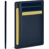 Travelambo 100% Genuine Leather Wallet for Men and Women, Slim Minimalist RFID Blocking Front Pocket Credit Card Holder with Gift Box(Blue)