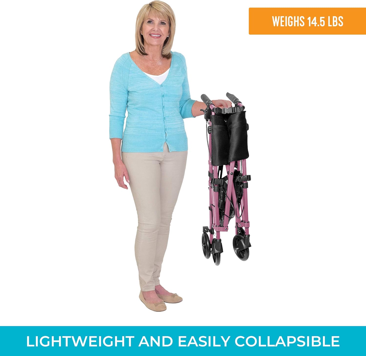 Stander EZ Fold-N-Go Rollator, Lightweight Folding 4 Wheel Rollator with Seat and Lockable Brakes - Image 5