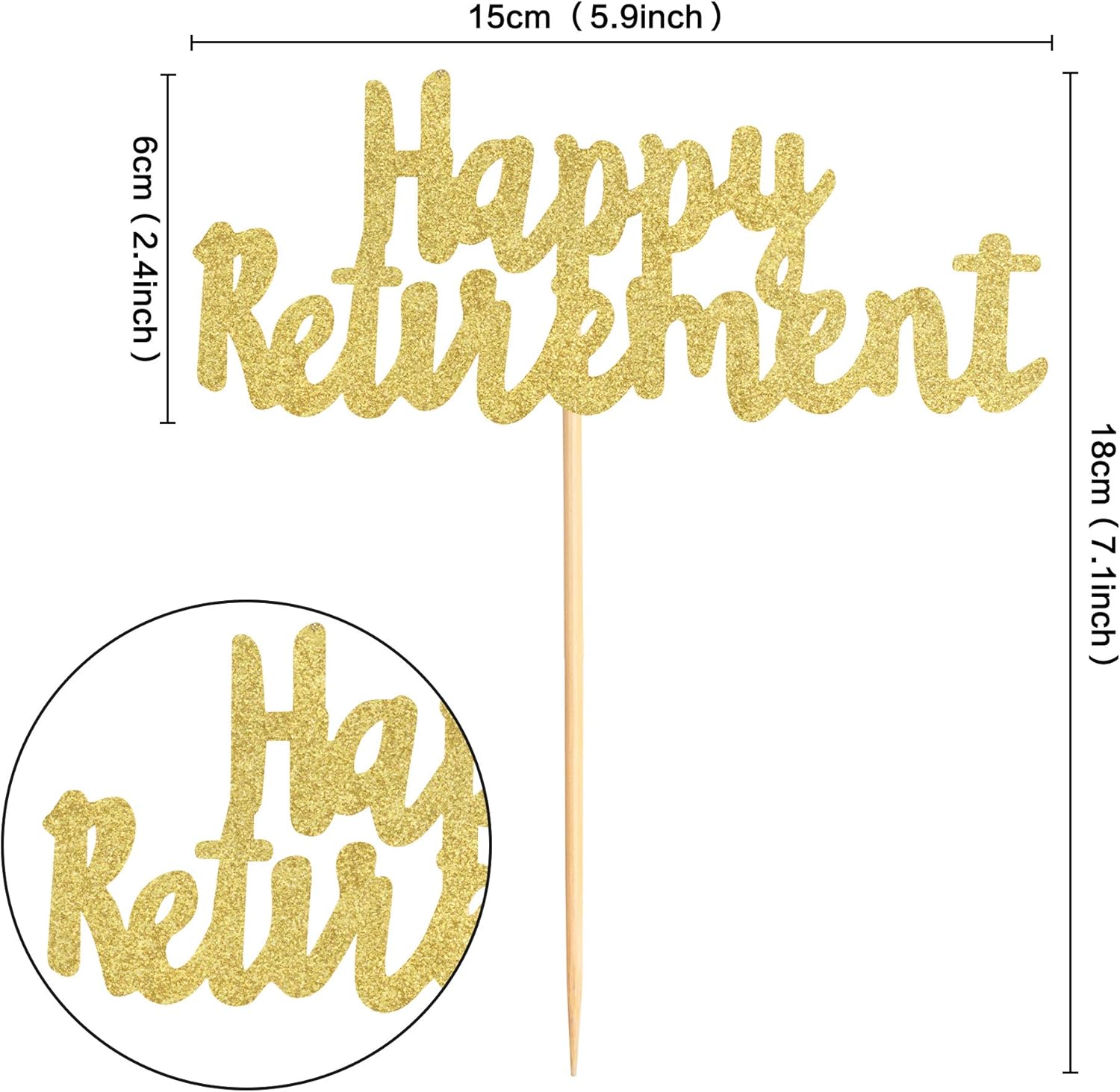 1Pack Gold Glitter Happy Retirement Cake Topper Retirement Cake Decoration Picks for Retired Party Cake Decoration Party Supplies - Image 3