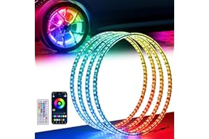 Ehaho 15.5" Double Row Wheel Lights, Brighter RGB Dream Chasing LED Rim Lights with App & Remote Control, Music Wheel Ring Light with Turn & Braking Signal Compatible with Various Trucks SUV Car（4PCS）