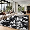 PAGISOFE Black White Grey Bedroom Rug 4x6 Ft, Soft Fluffy Fuzzy Plush Indoor Floor Area Rug for Living Room Kids Room Playroom Dorm Home Office Nursery Men Boys Room Decor Carpet Aesthetic