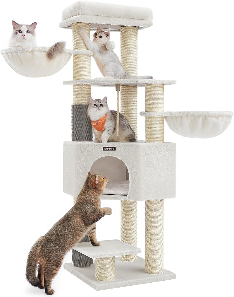Feandrea Cat Tree Large Cats Heavy-Duty with Warm Pads 9 Scratching Posts