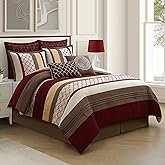 LANCO MODERN LIFESTYLE King Comforter Set, Berry Taupe Bedding Set, Jacquard Woven with Embroidery, 8 Pieces Bed in a Bag, Bed Skirt, Shams and Decorative Pillows
