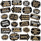 Outus 24 Pcs Photo Booth Props with Stick Happy Birthday, White, Gold | Weddings Graduation Prom Bday, Wedding New Year Party Supplies, Funny Photo Booth Pose Signs Selfie for Men Women