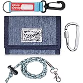Rough Enough Kids Wallet for Boys Teen Men with Neck Lanyard Keychain in Cool Classic Denim Blue Canvas