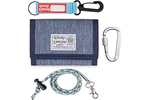 RE ROUGH ENOUGH Rough Enough Kids Wallet for Boys Teen Men with Neck Lanyard Keychain in Cool Classic Denim Blue Canvas