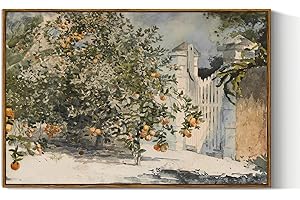 VIYYIEA Vintage Plant Large Framed Wall Art, Orange Trees and Gate Painting Decor Aesthetic, 24x36 Inch Canvas Print Artwork, Farmhouse Still Life Wall Pictures for Bedroom Living Room
