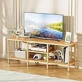 Amazer Bamboo TV Stand for 60 65 Inch TV, Entertainment Center with 3 Tier Open Storage Shelf, Wood TV Table for Living Room, Bedroom