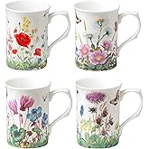 Grace Teaware Bone China Coffee Tea Mugs 9-Ounce, Assorted Set of 4 (Meadow)