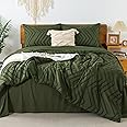 Litanika King Size Comforter Set with Sheets Dark Olive Green - 7 Pieces Bed in a Bag King Chevron Tufted Complete Beddding Sets with Comforter, Sheets, Pillowcases & Shams