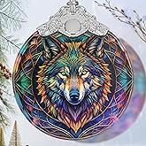 Stained Glass Wolf Christmas Ornament - Holiday Home Decor - Tree Decoration - Gift Exchange Idea