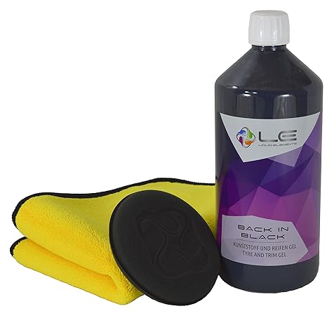 Kunststoff & Reifenpflege-Set - Liquid Elements Back in Black 1000ml + Applikator + ADVANTUSE Mikrofasertuch - pflegt Kunstst
