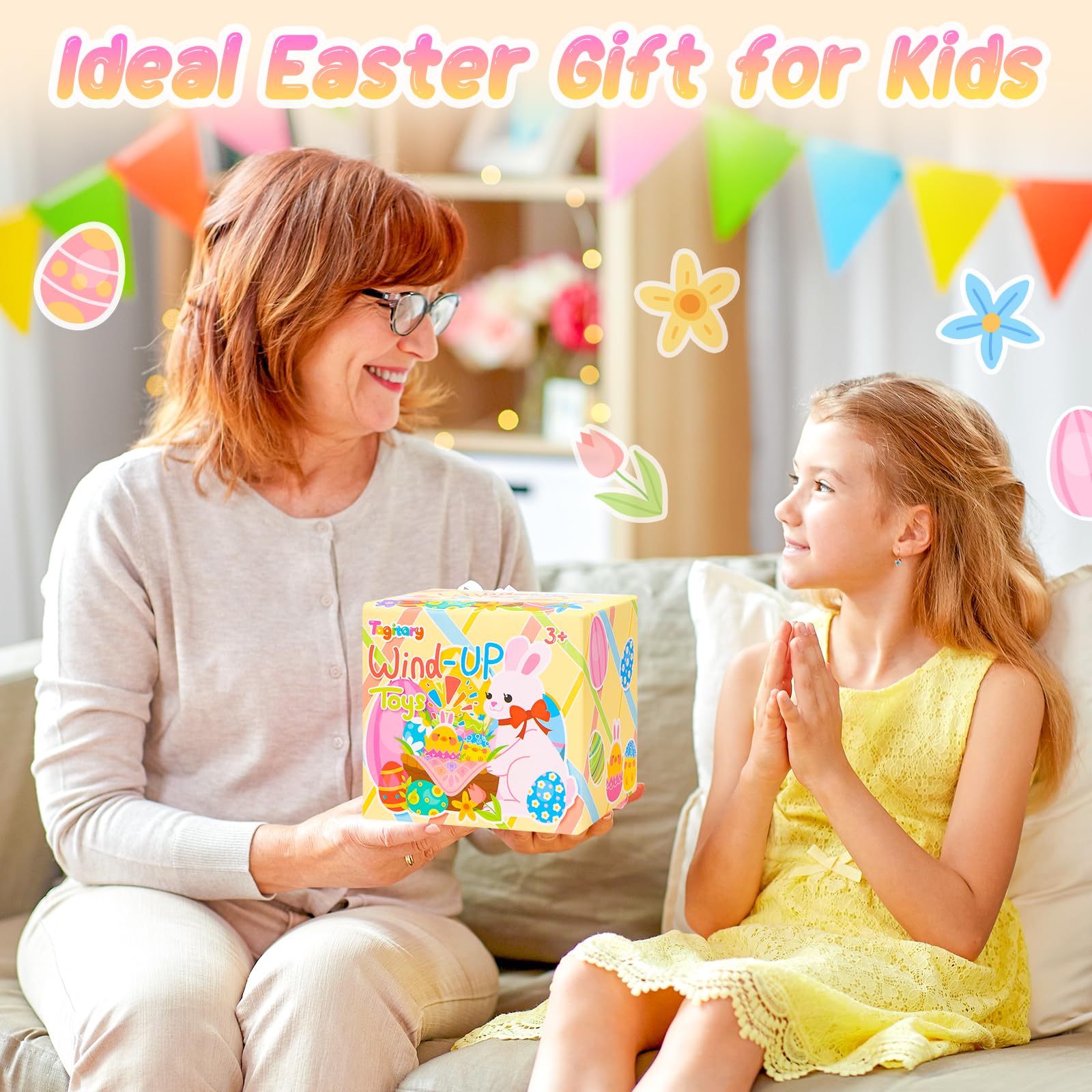 Tagitary Bunny and Jumping Chick Wind Up Toys Easter Plush Rabbit and Chicken Toy for Kids Toddlers Easter Egg Hunt Basket Party Favor Stocking Stuffers Classroom Prizes Christmas Birthday Gift