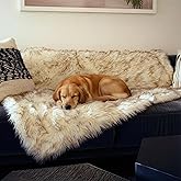 Waterproof Dog Blanket for Small, Medium & Large Dogs – Faux Fur Pet Throw for Couch, Sofa, Bed & Car – Soft, Washable, Stain-Resistant, Durable Cover – White w/Brown Tips – 80" x 60"