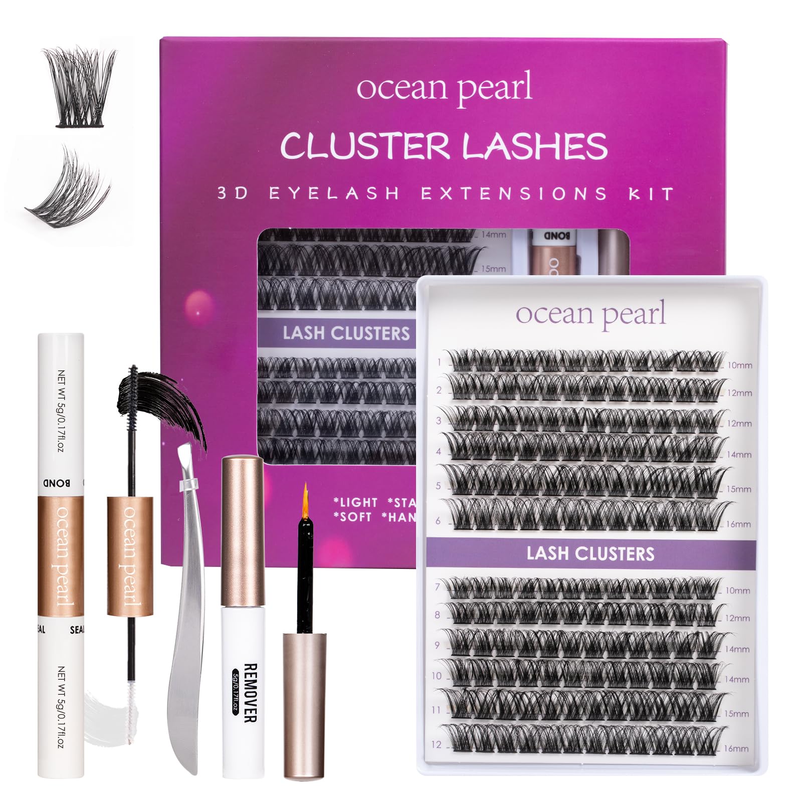 Ocean Pearl Cluster Lashes 144PCS Eyelashes 10-16mm Lash Clusters Natural Eyelash Extension Cluster Lashes Kit Individual Eyelash Lash Extensions Kit with Super Bond+Seal+Remover+Tweezer-DM01 — image 1