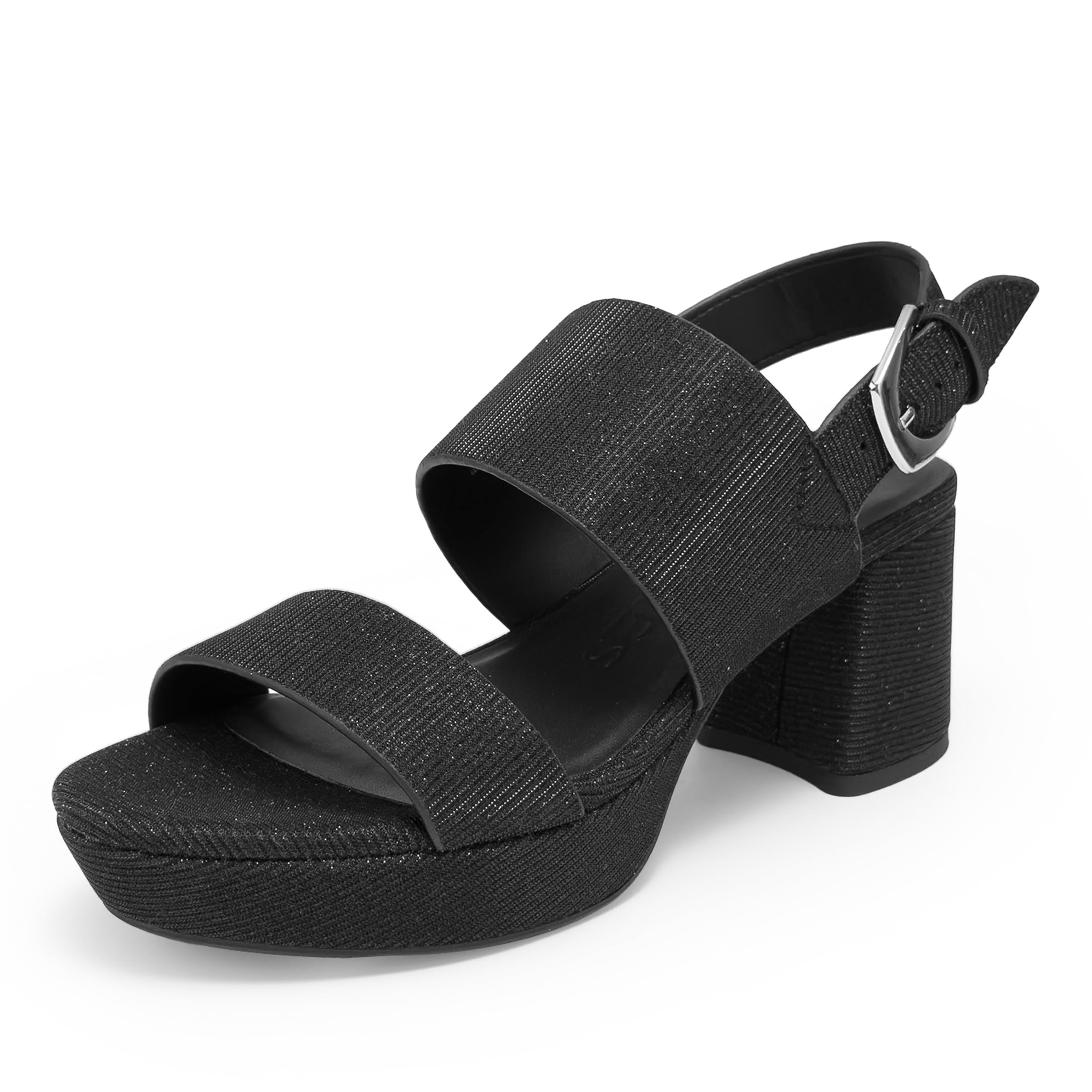 Aerosoles Women's Camilia Platform Sandal, Black Stretch Lame, 7M Image