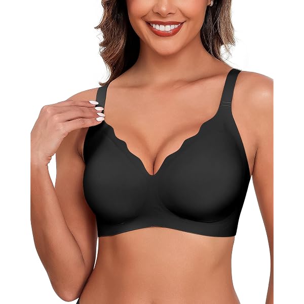 HORISUN Wireless Seamless Bra For Women - No Underwire V Neck Soft Support Full Coverage (Black) - View #9
