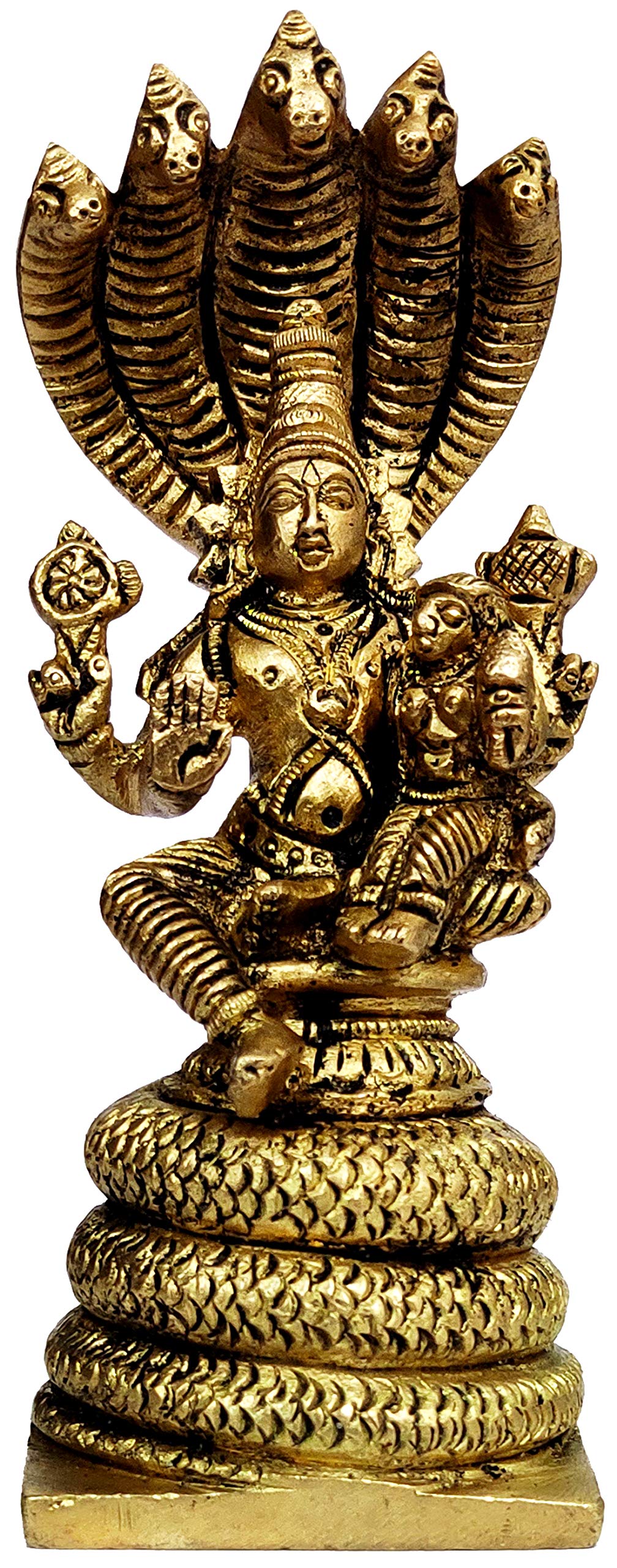 Purpledip Brass Statue Vishnu-Lakshmi (Laxminarayana) on Sheshnag: Rare Collectible Statue (12067)