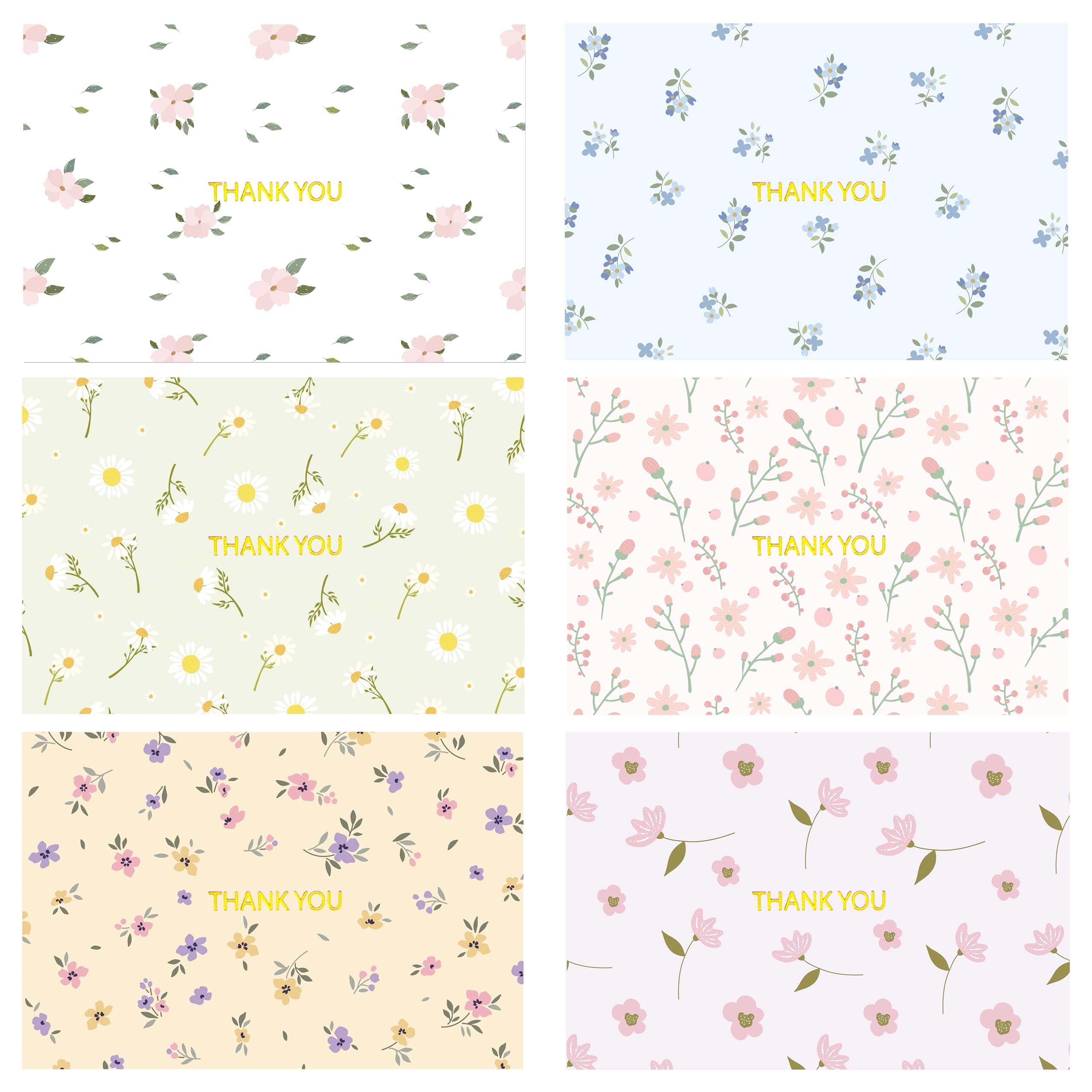 Photo 1 of Crisky 50 Pack Floral Thank You Cards with Envelopes & Stickers for Birthday, Baby Shower,Bridal Shower, Wedding, Graduation, Business. 6 Assorted Full Version of Gold Stamping Wild Flower Design