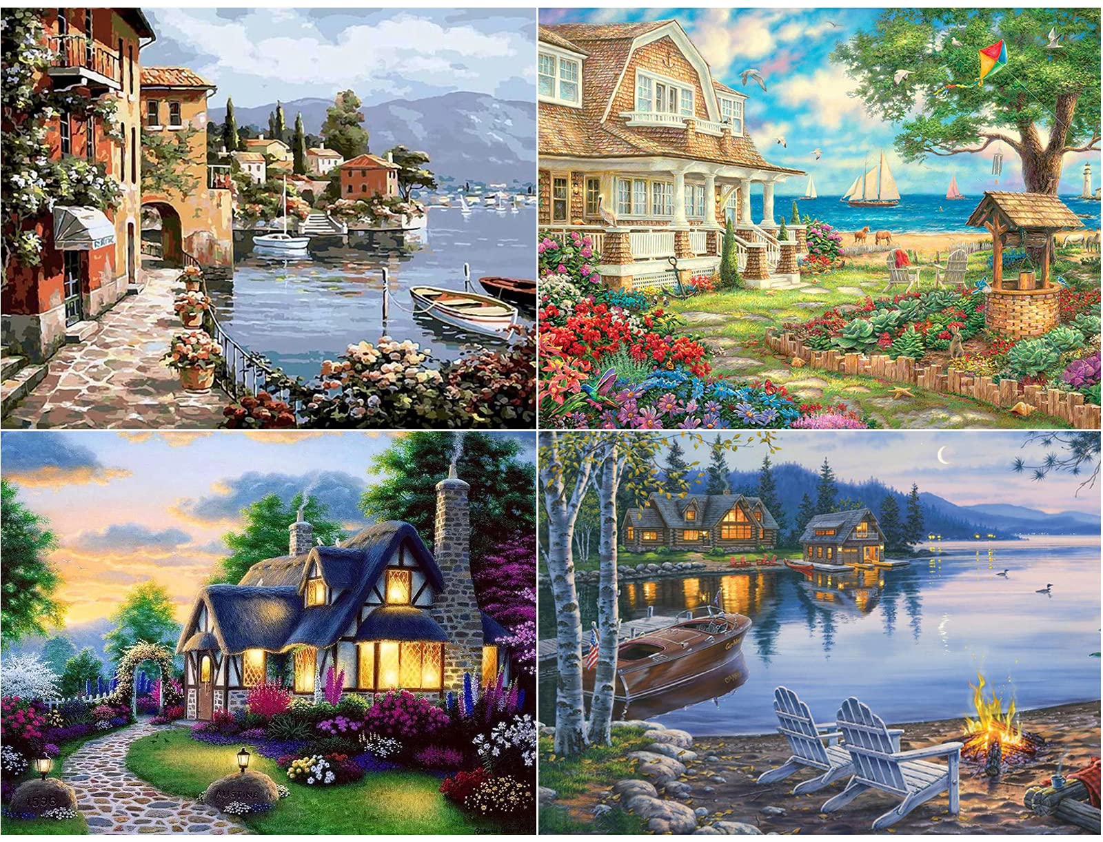 YuhooTech 4 Pack DIY 5D Diamond Painting Kits，Diamond Painting Arts Pictures for Adults and Kids，Cross Stitch Full Drill Crystal Rhinestone Painting Embroidery Paintings Pictures for Home Wall Decor