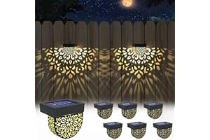 EKQ Solar Fence Lights Wall lihgts Outdoor Decorations 6 Pack Solar Step Lights Outdoor Waterproof LED Solar Powered Warm Yellow Decorative Lighting for Front Door, Backyard, Post(Black)