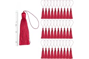 Fenghuangwu 30 Pieces Handmade Sewing Tassels for Crafts 5.7inch Silky Soft Tassels with 2.6inch Cord Loop for DIY Craft Accessory Decoration (red, 30 Pack)