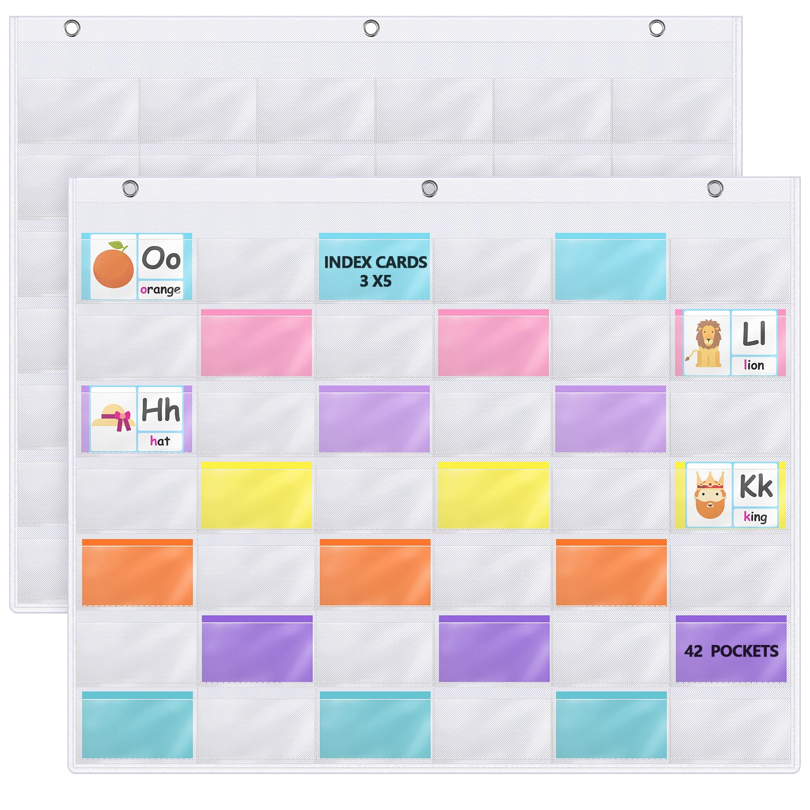 Photo 1 of Fullhawl 2 Pcs 3" x 5" Index Card Holder Sleeve 42 Card Slots Organizer Holder, Pocket Chart, Oxford Note Sleeve, Hanging Wall Mount Pocket for Studying, Organizing, Office, Tracking Workflow