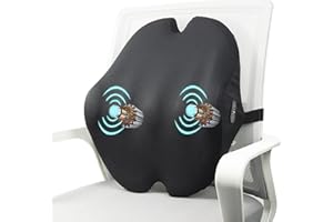 Foamula Vibrating Lumbar Support Pillow, Back Support Pillow with Vibrating Motors for Back Pain Relief, Ergonomic Design with Adjustable Strap for Home Office Chair, Gaming Chair, Car Seat, Plane