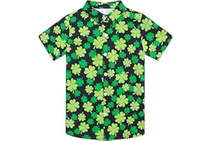 uideazone 3-14 Years Boys St. Patrick's Day Hawaiian Shirt Button Down Short Sleeve Tropical Shamrock Shirts