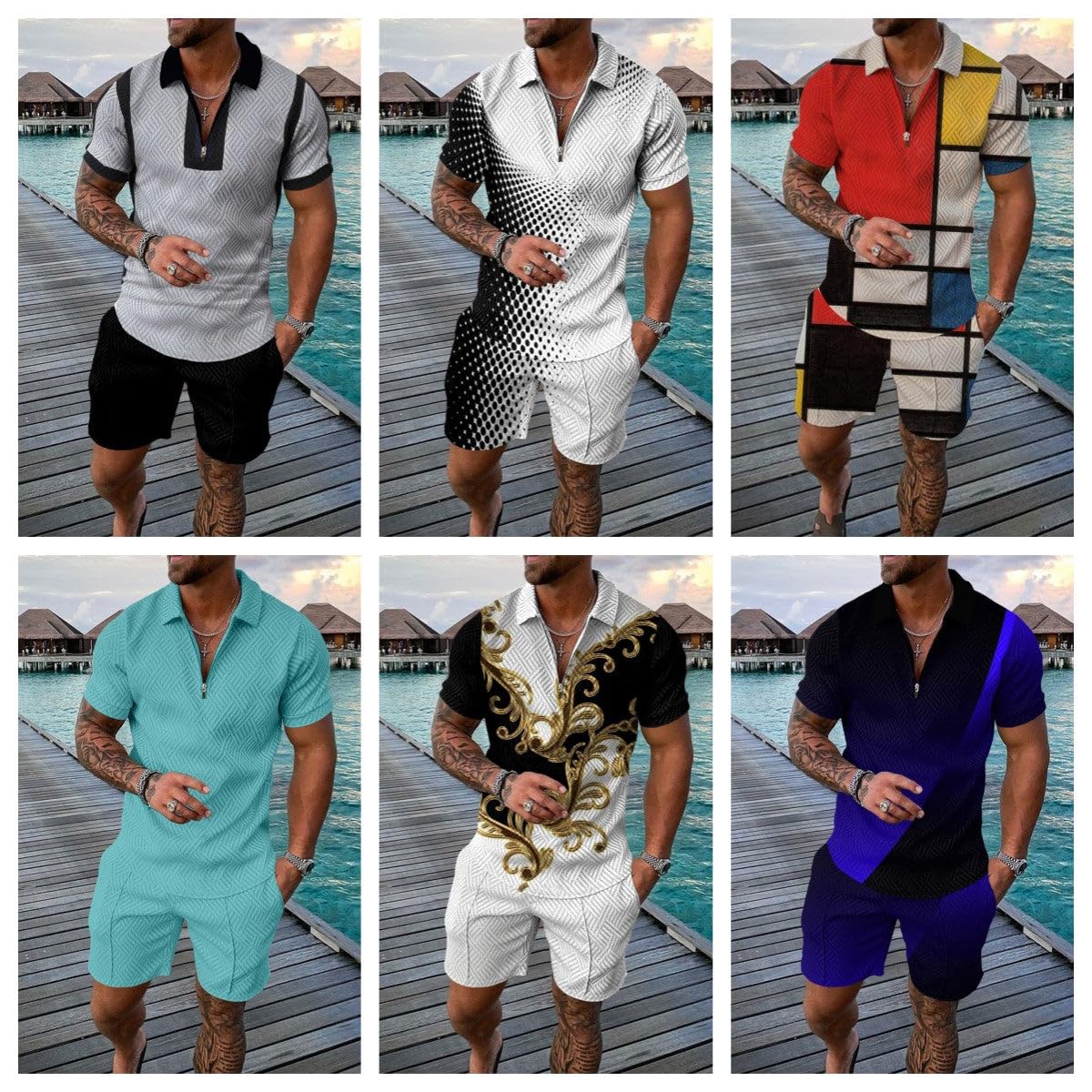 Mens Short Sets 2 Piece Outfits Polo Shirt Fashion Summer Tracksuits Casual Set Short Sleeve and Shorts Set for Men