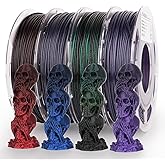 AMOLEN PLA 3D Printer Filament,PLA Filament 1.75mm,Silk Shiny Filament Bundle, Black Red, Blue,Purple,Green, 3D Printing Filament Bundle, 200gX 4 Spools