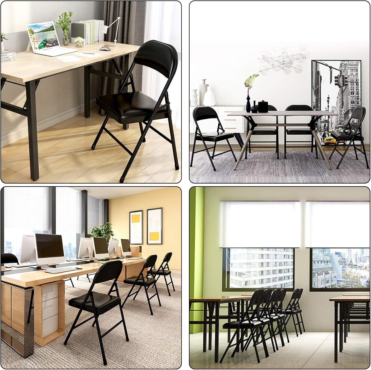 Black Folding Chairs with Padded Seats YJHome Metal Folding Chairs 2 Pack Portable Foldable Dining Chairs Home Office Student Study Chair 200 lbs Weight Capacity for Kids Desk Indoor Bedroom Room: Kitchen & Dining